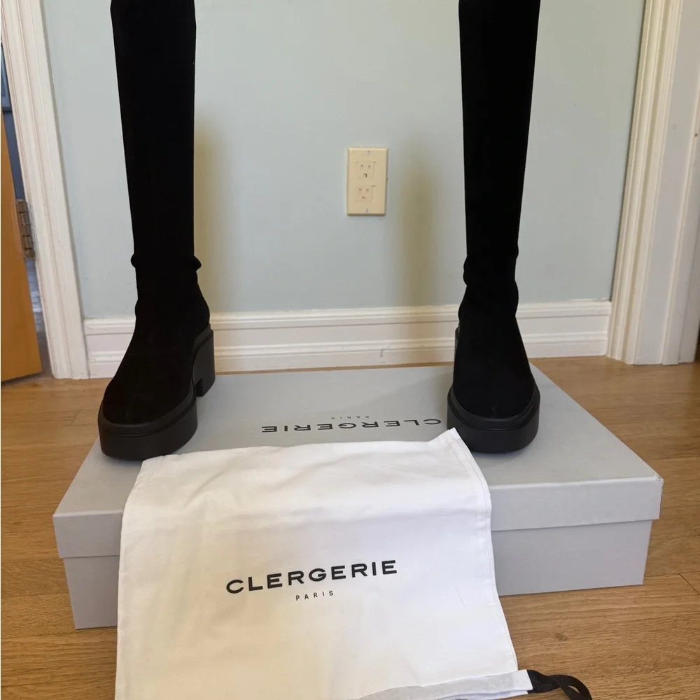 Robert Clergerie Nova Suede Stretch Black Platform Boots - Picture 6 of 12